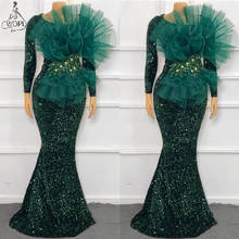 Vestidos de Fiesta de lentejuelas de color verde esmeralda para mujer, vestidos de Noche de sirena brillantes, vestido de noche africano Aso Ebi, vestido Formal 2024 - compra barato