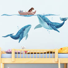 Pegatina de pared de ballena azul grande 3D para habitación de bebé y niño, decoración del hogar, Mural de dibujos animados para sala de estar, calcomanías artísticas para aula 2024 - compra barato