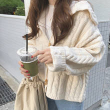 Suéter feminino liso casual kpop harajuku buttondown, cardigã coreano manga comprida blusa feminina tricô roupas kawaii 2024 - compre barato