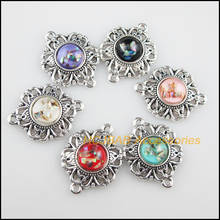 6 amuletos de resina brilhante, amuletos de flores mistos, prata tibetana, x mm 2024 - compre barato