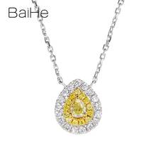 BAIHE-collares con forma de gota para mujer, oro blanco sólido de 18K 0,28 CT H/SI pera + diamante Natural redondo + diamante amarillo, moda de boda 2024 - compra barato