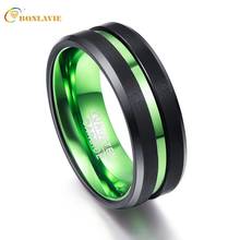 Men's Black Matte Finish Tungsten Carbide Ring Green Center Groove Polished Beveled Edges Comfort Fit Size 6-16  hot sell 2024 - buy cheap