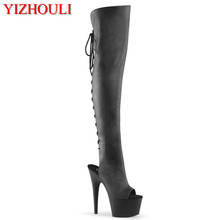 Sexy over-the-knee boots with 17cm heels, off-the-toe matte black stage shoes and models' pole dancing boots 2024 - buy cheap