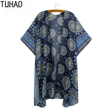 TUHAO Mother Mom Vintage Tops Women Blouses Printed Shirts Casual Camisas Femininas Blusas Vintage Kimono Cardigan Plus Size 2024 - buy cheap
