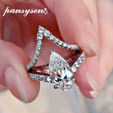 Женское кольцо из серебра 925 пробы PANSYSEN V-образной формы с искусственным муассанитом и Цитрином 2024 - купить недорого