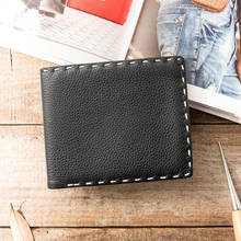 New Leather Mini Purse Men's Short Wallet Handmade Cart Line Card Holder Business Driving License Wallet First Layer Cowhide Men 2024 - buy cheap