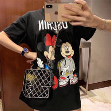 Camiseta de Mickey Mouse para mujer, camiseta de manga corta con estampado de dibujos animados, Top redondo de cuello suelto que combina con todo, moda de verano 2024 - compra barato