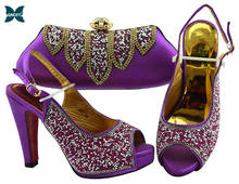 New High Heel Italian Design Ladies Shoes With Matching Bags Set African Women's Party Shoes and Bag Sets in Purple Color 2024 - buy cheap