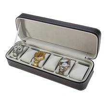Caixa organizadora de couro falso para relógio, 6 espaços, caixa para exibição de joias, armazenamento de relógios, organizador de relógio com tampa 2024 - compre barato