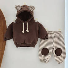 Novo bebê nascido roupas definir bebê menino menina quente conjuntos de roupas de algodão inverno crianças urso hoodies + listra calças terno 2024 - compre barato