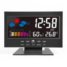Relógio de mesa eletrônico digital lcd monitor de temperatura e umidade relógio termômetro higrômetro previsão do tempo relógio de mesa 2024 - compre barato