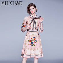 MIUXIMAO-vestido con estampado de flores para mujer, ropa elegante, ajustada, informal, Rosa, con lazo, Primavera, 2020 2024 - compra barato