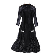 2020 New Arrival Autumn Luxury Runway Designer High Quality Mesh Embroidery Self Portrait Ladies Women Long Black Dress Femme 2024 - купить недорого