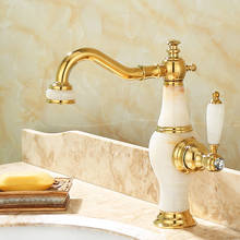 Bathroom Basin Faucets Brass & Jade Sink Mixer Crane Taps Hot & Cold Single Handle Deck Mounted Gold Finished Free Shipping 2024 - buy cheap