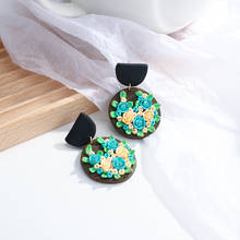 Lifefontier-pendientes colgantes de flor de arcilla polimérica para mujer, aretes con flores 3D azules hechos a mano, joyería de moda 2021 2024 - compra barato