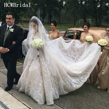 Vestidos De novia De lujo Champagne Dubai, vestido De novia De manga larga De encaje con cuello De pico, vestido De novia personalizado 2024 - compra barato