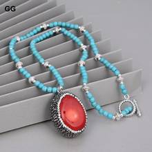 GG Jewelry-collar gargantilla de color turquesa azul para mujer, colgante con incrustaciones de circonia cúbica de color rojo Coral, estilo étnico tibetano de 18 pulgadas, para las cuatro estaciones 2024 - compra barato