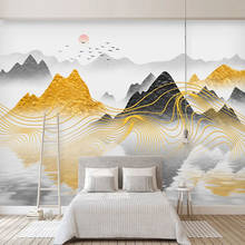 Wallpaper Modern 3D Abstract Golden Line New Chinese Style Ink Landscape Photo Wall Murals Living Room TV Home Decor 3D Stickers 2024 - buy cheap