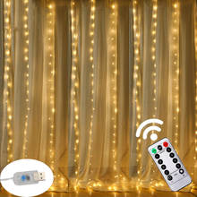 Guirnalda de luces de hadas, lámpara de cortina con Control remoto, USB, cadena de luces LED, decoración de dormitorio, luces colgantes de Año Nuevo 2024 - compra barato