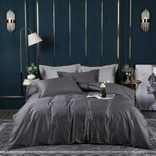 Jogo de cama de algodão egípcio cinza sólido, conjunto de roupa de cama de luxo comprido e respirável, capa de edredom e lençol de cama 2024 - compre barato