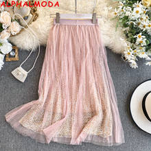 ALPHALMODA-falda de malla con estampado de superhada para mujer, falda brillante de lunares bronceados, cintura alta, primavera 2020 2024 - compra barato
