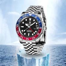 Часы PAGANI DESIGN для мужчин, модные механические часы с синей и красной рамкой GMT 100 м, водонепроницаемые автоматические наручные часы из нержавеющей стали 2024 - купить недорого