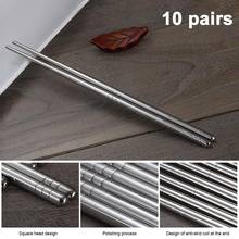 10 par/set Metal chino palillos antideslizante de acero inoxidable palillos de reutilizable palillos Sushi Hashi Baguette 2024 - compra barato