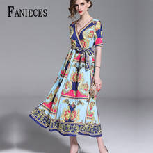 Spring Summer Fall Runway dresses Vintage Print V Neck Empire Waist Women Ladies Party Casual A-Line Maxi Dress vestido de mujer 2024 - buy cheap