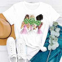 Summer Sister Friends Floral Printing Cartoon Short Sleeve Women Fashion Clothes Print Tshirt Female Tee Top Graphic T-shirt 2024 - buy cheap