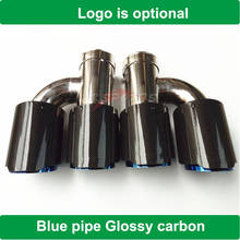 2PCS H Style Universal Dual  Glossy carbon fiber exhaust tip blue steel exhaust pipe muffler tip for BM for Benz Without Logo 2024 - buy cheap