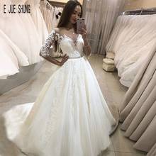 E JUE SHUNG White Lace Appliques Luxury Wedding Dresses Lace Up Back Crystal Sashes Wedding Gowns Vestios De Novia 2024 - buy cheap