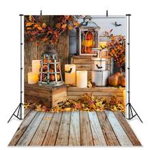 Photography backdrop autumn halloween pumkpin background for photo studio Maple leaf fall candle wood floor photo backgrounds 2024 - buy cheap