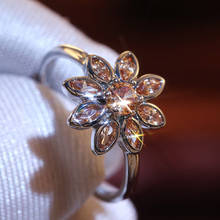 Anillo de compromiso de circonita con flor para mujer, sortija de lujo, anillo de piedra de cristal, Color plateado, champán, boda 2024 - compra barato