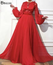 Vestido de noite muçulmano vermelho, linha a, manga comprida, vestido de casamento, renda de chiffon, vestido longo de festa pra noite, dubai, arábia saudita, 2021 2024 - compre barato