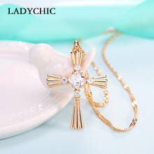 Ladychic moda cruz colar para mulheres meninas austríaco cristal ouro cor cristã pingente festa jóias atacado ln1082 2024 - compre barato