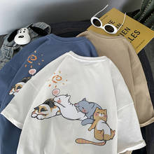 Cute Loose Cat Print Tshirt Streetwear Amine High Street T Shirt Funny Korean Japan Harajuku Casual Kawaii Tshirt Female 2024 - buy cheap
