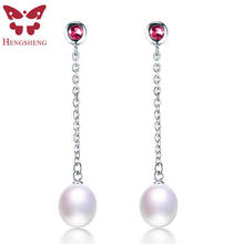 AAAA-pendientes largos de perlas de 8-9mm de alto brillo, para boda/fiesta/oficina/regalo, blanco, rosa, Morado, negro, Perla de agua dulce 2024 - compra barato