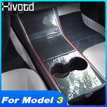Hivotd For Tesla model 3 2018 2019 Accessories Central Console Water Cup Panel Cover Carbon Fiber Decoration Interior Stickers 2024 - buy cheap