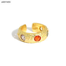 Andywen 925 prata esterlina tamanho grande mais grosso três zircão geométrico irregular anéis jóias 2020 rock puck jóias para mulher 2024 - compre barato