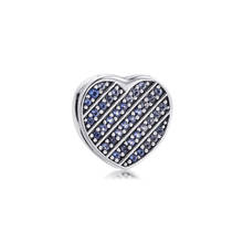 Cuentas de plata esterlina 100% para pulsera Pandora, accesorio de plata esterlina 925, con Clip de Corazón Azul pavé, envío gratis 2024 - compra barato