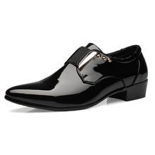 Luxury Men Dress Wedding Shoes Patent Glossy Leather 4CM High Heels Italian Fashion Pointed Toe Heighten Oxford Shoes Party Prom 2024 - buy cheap