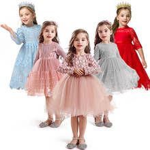 Appliques Flower Long Sleeve Girls Dress Autumn Winter Kids Dresses for Girls Tutu Ball Gown Children Clothing Size 3-8 Years 2024 - buy cheap