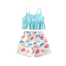 Conjunto de ropa para bebé de 1 a 5 años, Chaleco con volantes, Tops y pantalones cortos de flores, trajes de viaje para playa y verano 2024 - compra barato