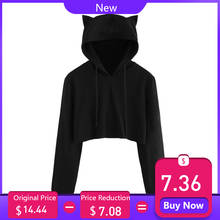 Womens Cat Ear Long Sleeve Hoodie Sweatshirt Hooded Pullover Tops Blouse Casual Hoodies For Lady Funny Hipster Jumper DG0711 2024 - buy cheap