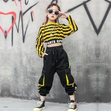 Hip hop Stripe Clothes Girls Sets Stage Costume Street Dance Jazz Performance Tops Sweatshirt Cargo Pants Teens Girls Kids Suits 2024 - buy cheap