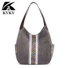 KVKY New Women Canvas Shopping Bag National Style Print Female Top-handle Shoulder Bag Eco Handbag Tote Grocery Shopper Bags 2024 - buy cheap