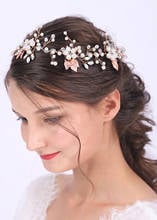 Vintage Leaves and Rose Gold Headwear Female Glamour Fascinators Crystal Pearls Hair Jewelry Wedding Bridal Hair Accessories 2024 - buy cheap