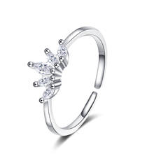 Ins estilo 925 anel de prata esterlina coroa incrustada zircão cristal aberto anel para presente da jóia da menina 2024 - compre barato