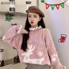 Pullovers Women Sweater Candy Colors Fall Ins Thicker Sweet Knitted Vintage Aesthetic Patchwork Christmas Style Retro Daily Chic 2024 - buy cheap