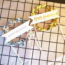 Topo de bolo de ouro/prata, coroa de chá de bebê para meninas, decoração de bolo de festa de aniversário com folhas verdes 2024 - compre barato